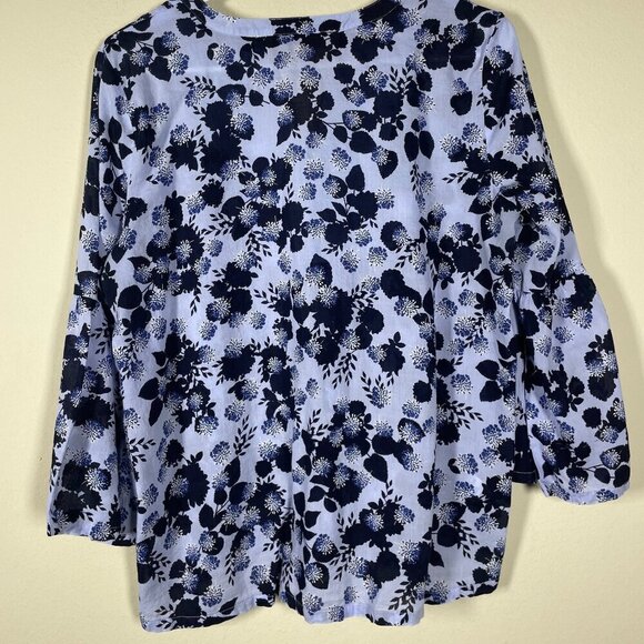 Loft Women's Navy & Blue Wide 3/4 Sleeve Floral Semi-Sheer Top MP! - Picture 4 of 4